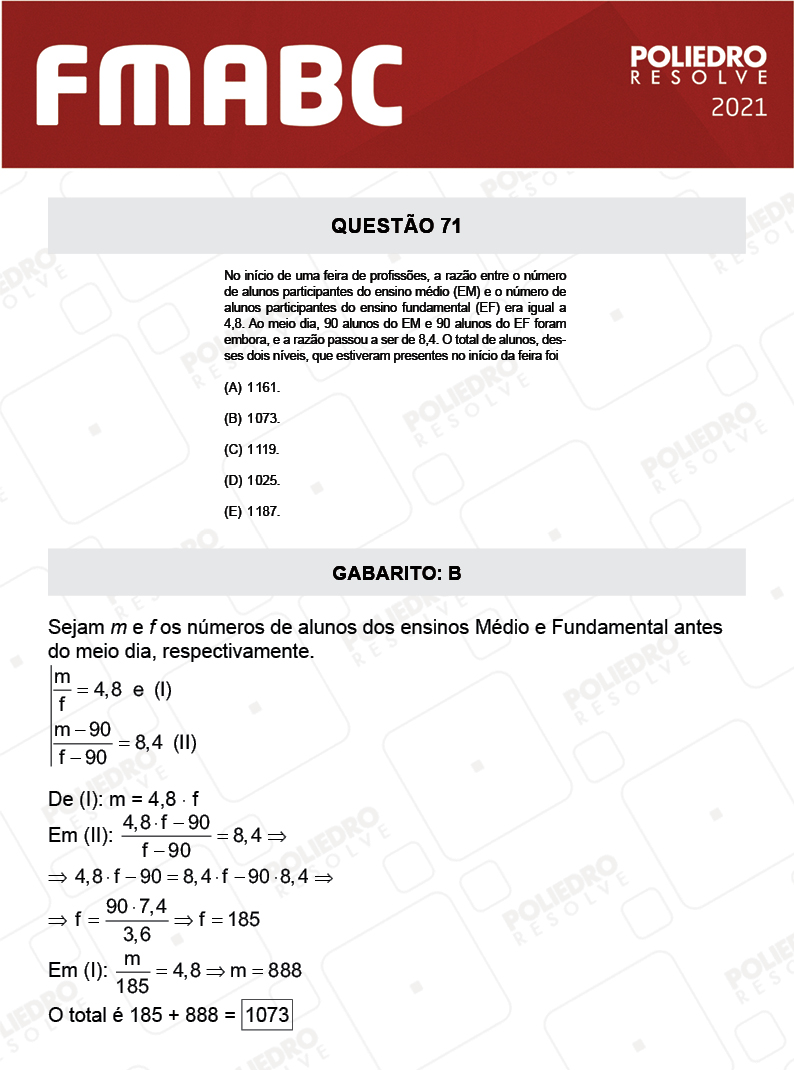 Questão 71 - Fase única - FMABC 2021