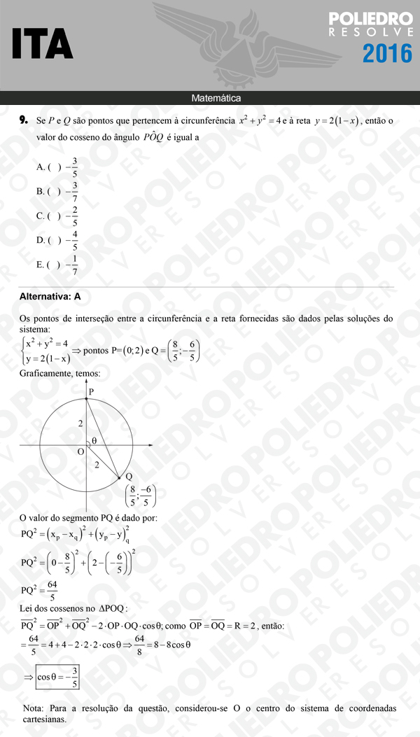 Questão 9 - Matemática - ITA 2016