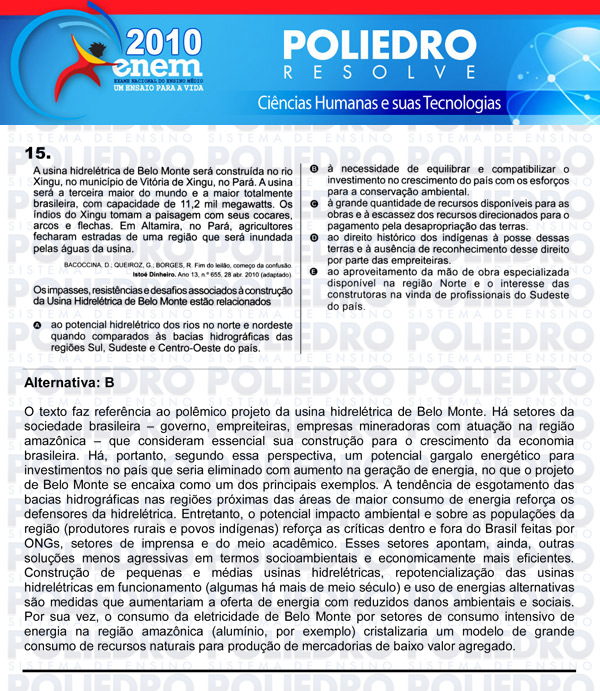 Questão 15 - Sábado (Prova azul) - ENEM 2010