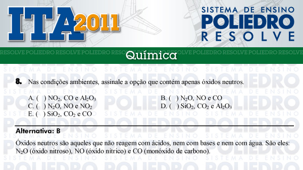 Questão 8 - Química - ITA 2011