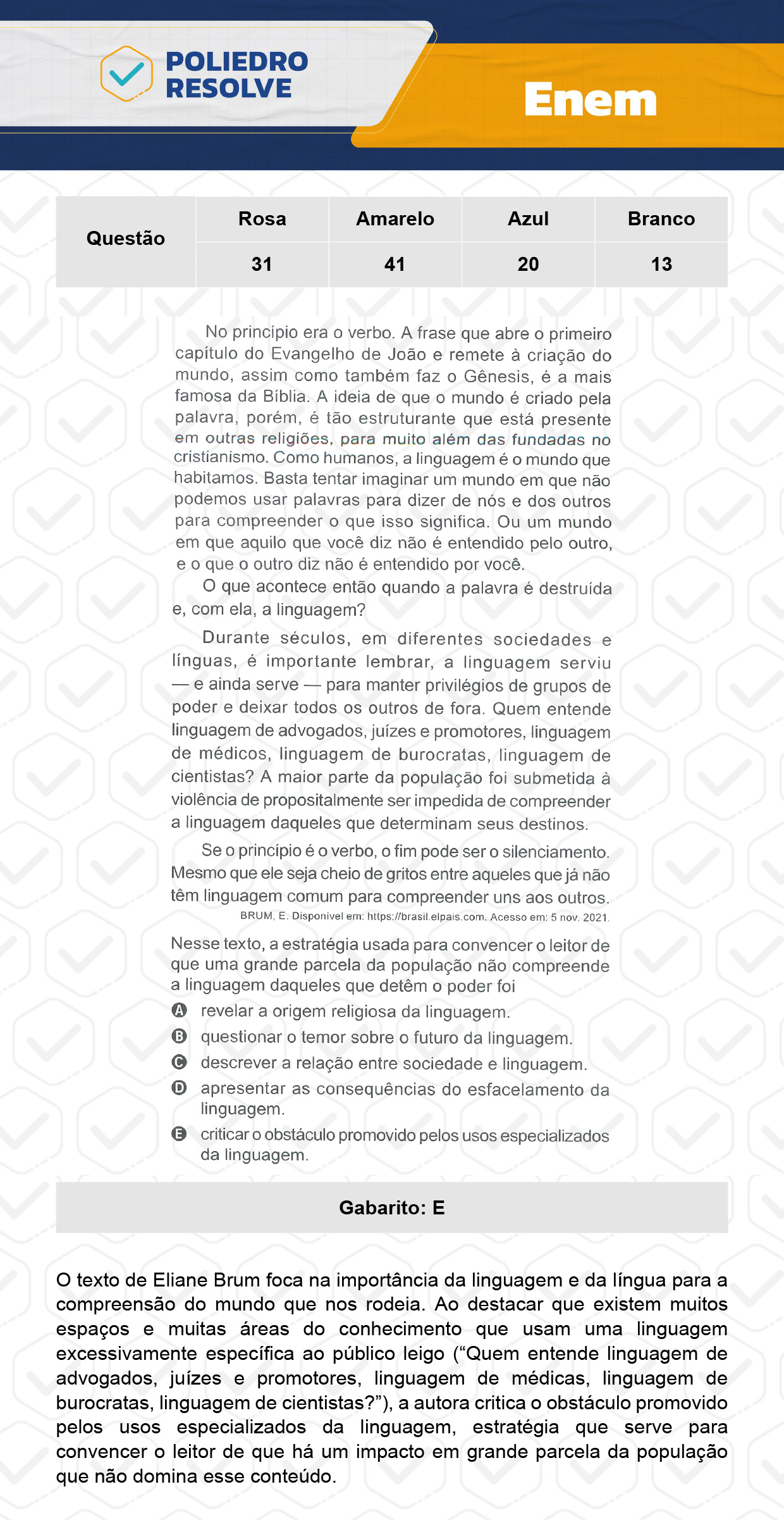 Questão 20 - Dia 1 - Prova Azul - Enem 2023