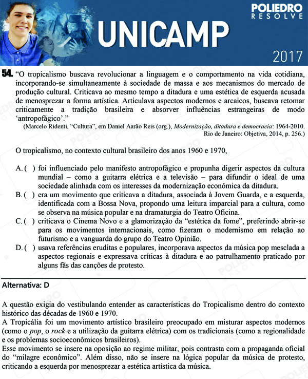 Questão 54 - 1ª Fase - UNICAMP 2017