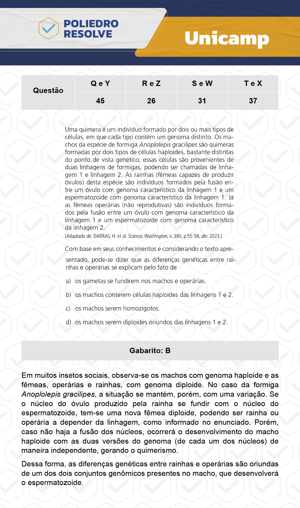 Questão 26 - 1ª Fase - 1º Dia - R e Z - UNICAMP 2024