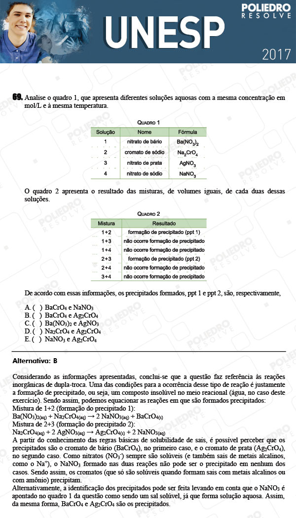 Questão 69 - 1ª Fase - UNESP 2017