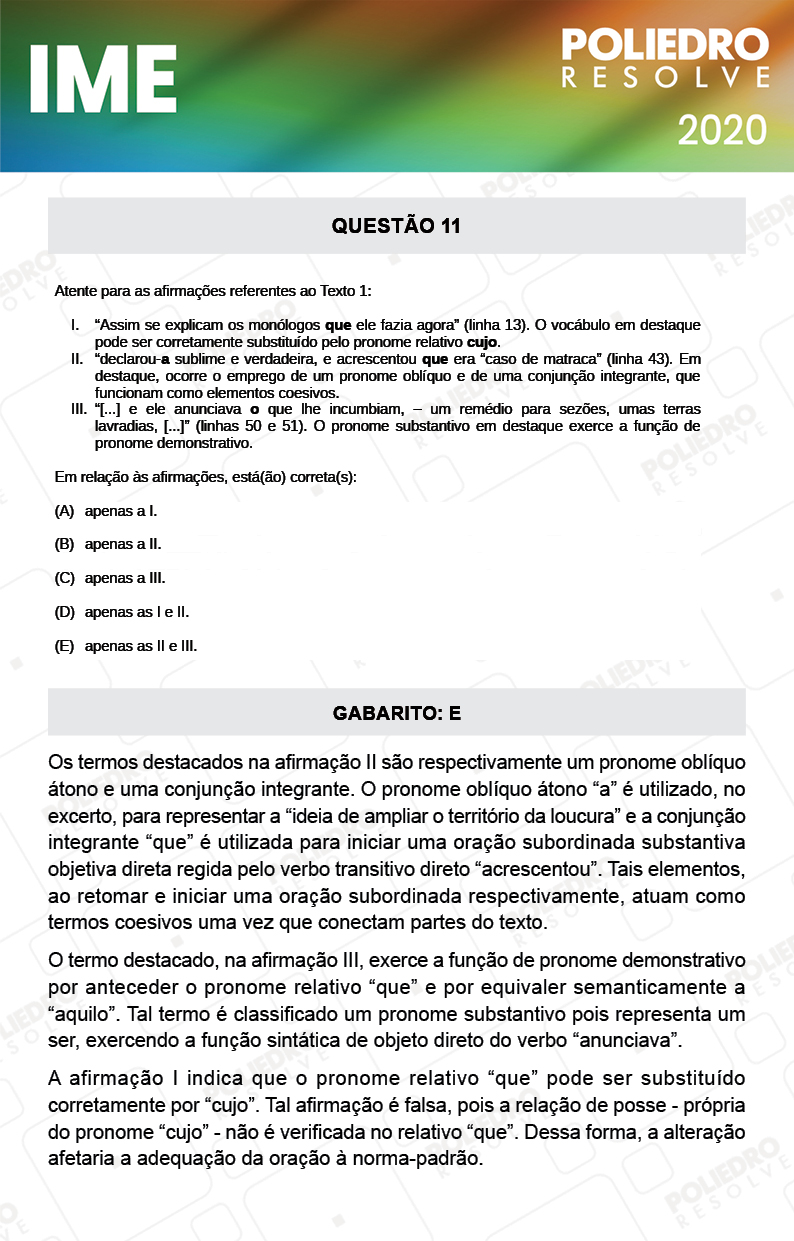 Questão 11 - 2ª Fase - Português/Inglês - IME 2020