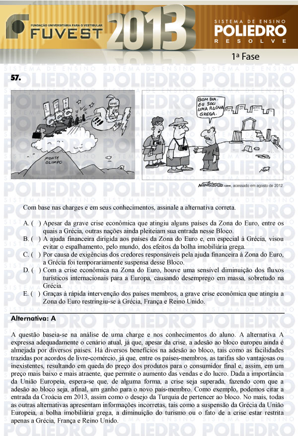 Questão 57 - 1ª Fase - FUVEST 2013