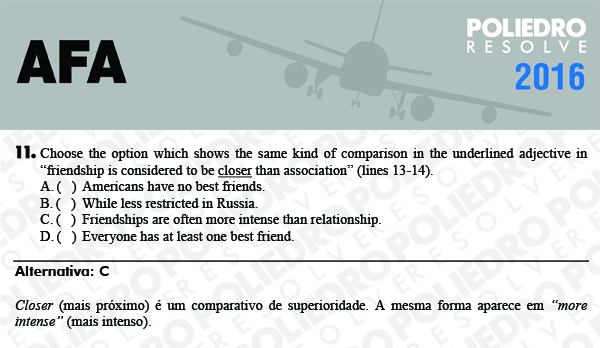 Questão 11 - Prova Modelo C - AFA 2016