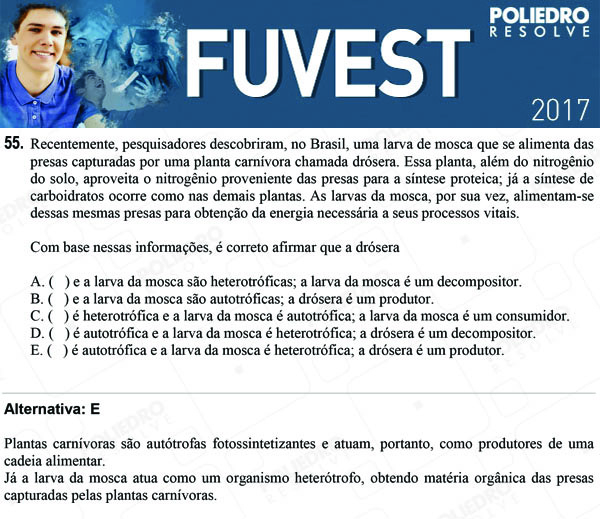 Questão 55 - 1ª Fase - FUVEST 2017