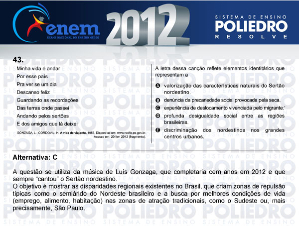 Questão 43 - Sábado (Prova azul) - ENEM 2012