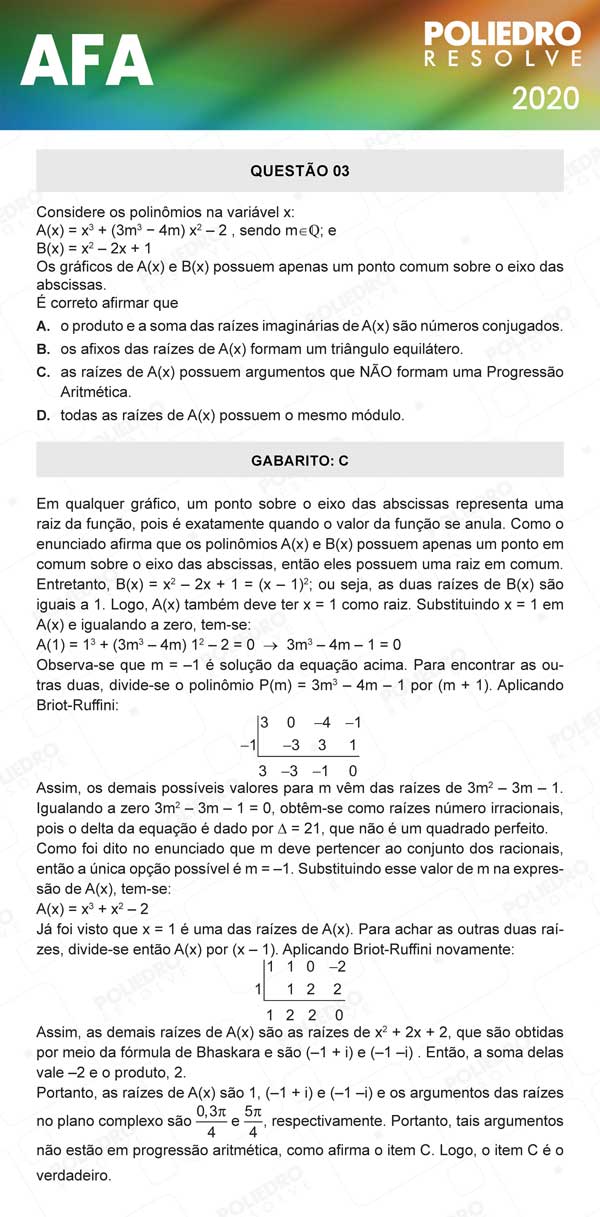 Questão 3 - Prova Modelo C - AFA 2020