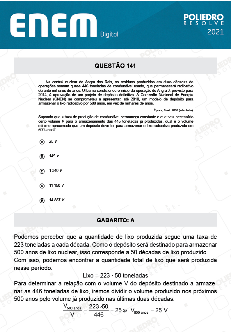 Questão 141 - 2º Dia - Prova Azul - ENEM DIGITAL 2020