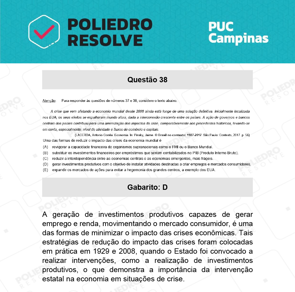 Questão 38 - Demais cursos - PUC-Campinas 2022