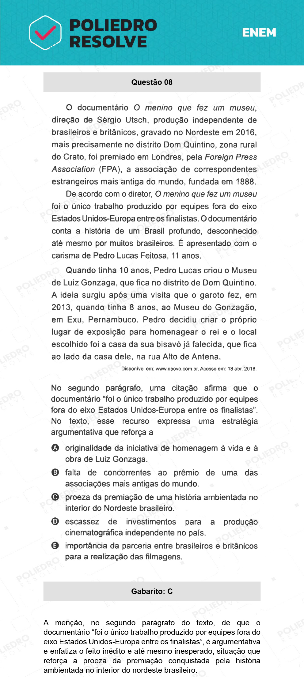 Questão 8 - 1º Dia - Prova Azul - ENEM 2021