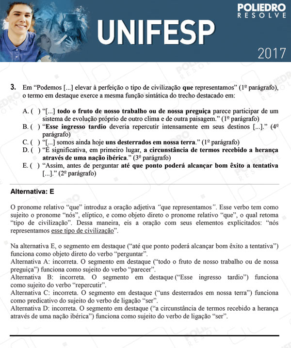 Questão 3 - 1º dia - UNIFESP 2017