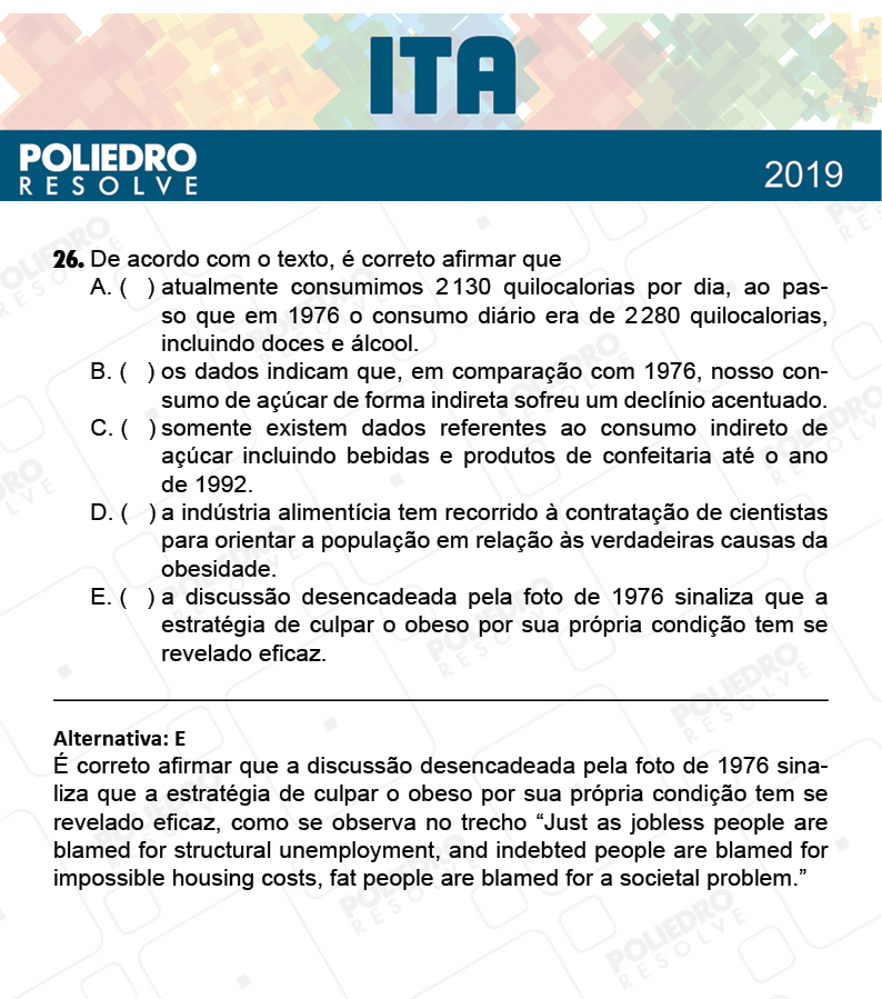 Questão 26 - 1ª Fase - FIS / POR / ING/ MAT / QUI - ITA 2019