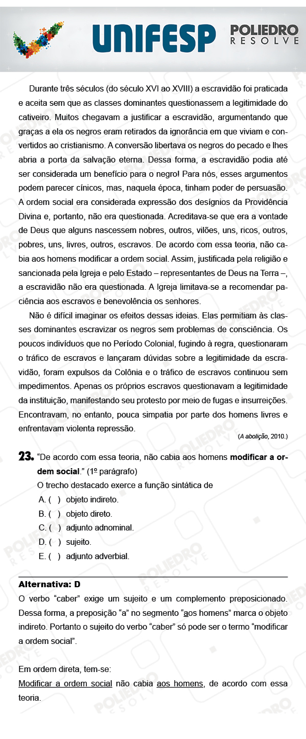 Questão 23 - 1º Dia - UNIFESP 2018