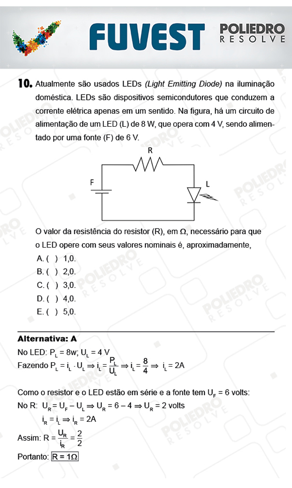 Questão 10 - 1ª Fase - PROVA V - FUVEST 2018