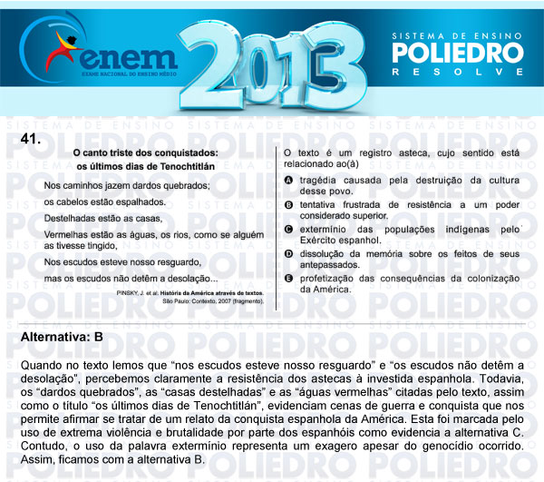 Questão 41 - Sábado (Prova Amarela) - ENEM 2013