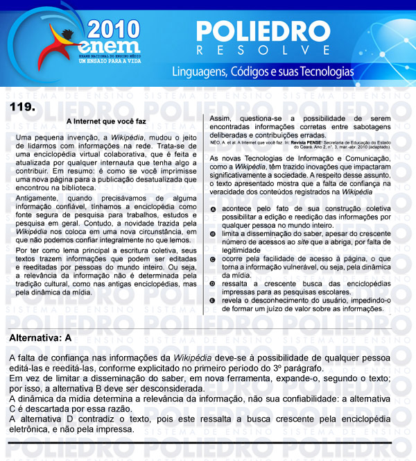 Questão 119 - Domingo (Prova rosa) - ENEM 2010