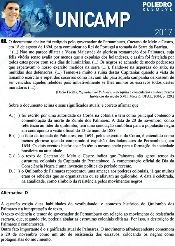 Questão 49 - 1ª Fase - UNICAMP 2017