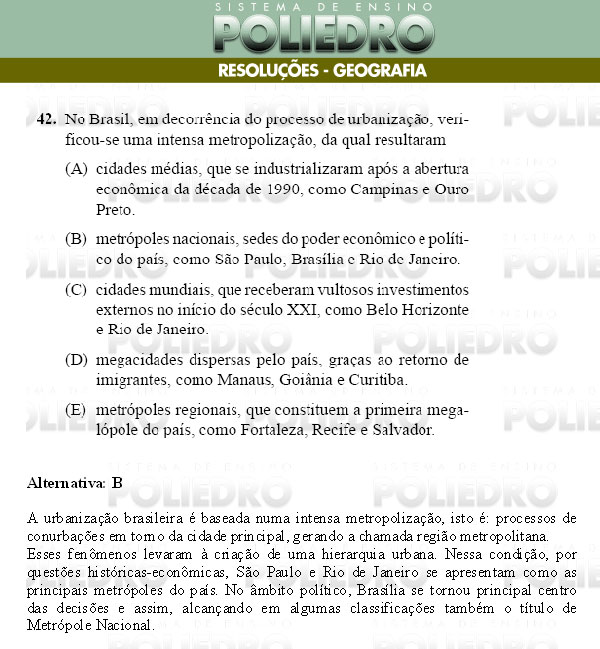 Questão 42 - Conhecimentos Gerais - UNIFESP 2009