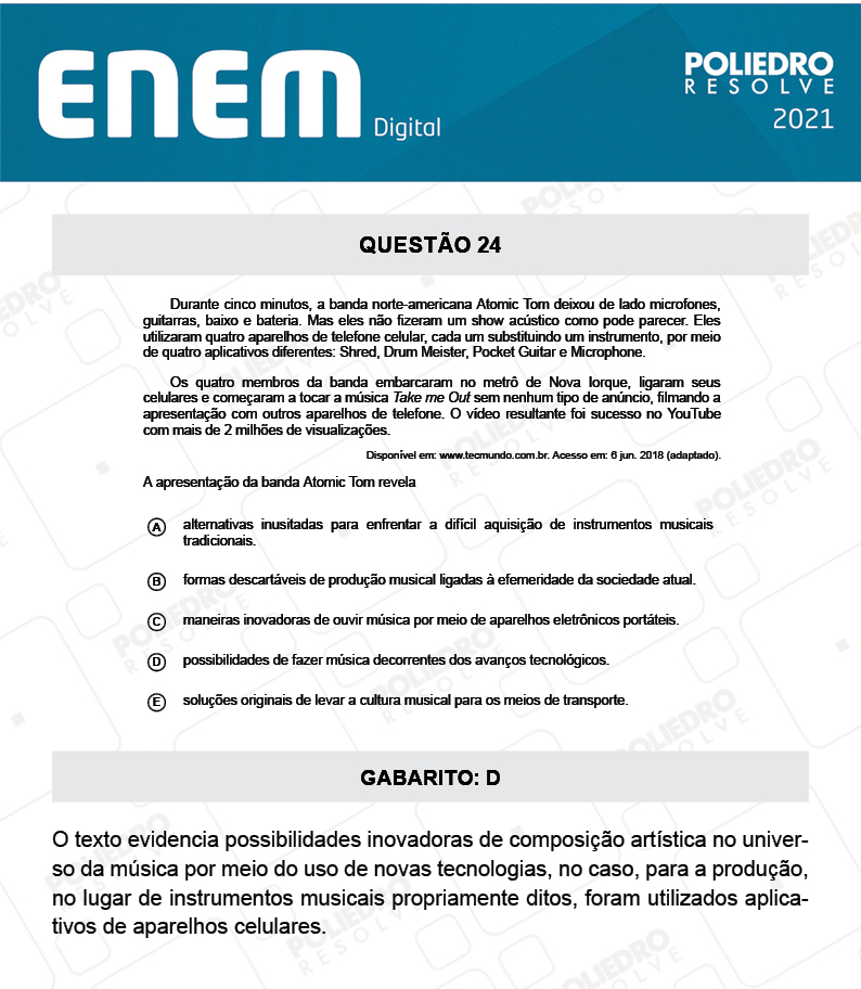 Questão 24 - 1º Dia - Prova Branca - Espanhol - ENEM DIGITAL 2020