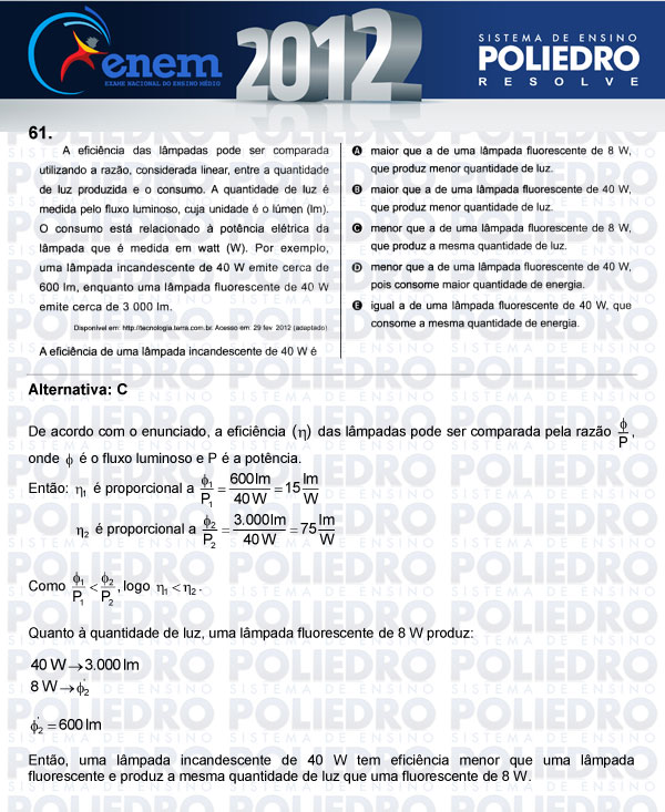 Questão 61 - Sábado (Prova azul) - ENEM 2012