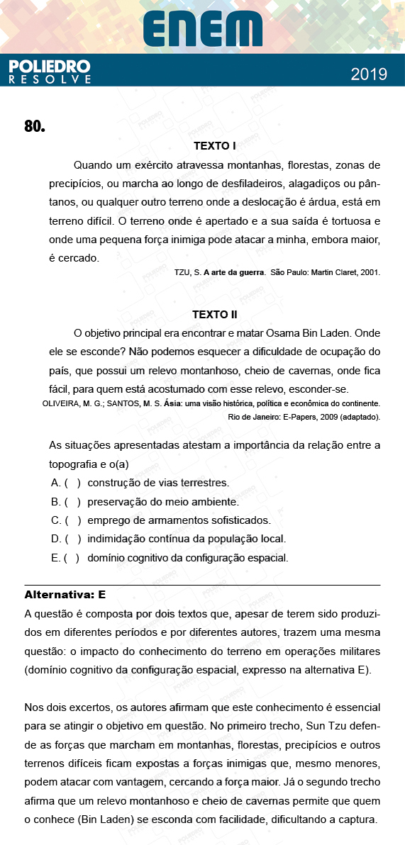 Questão 80 - 1º Dia - Prova AMARELA - ENEM 2018