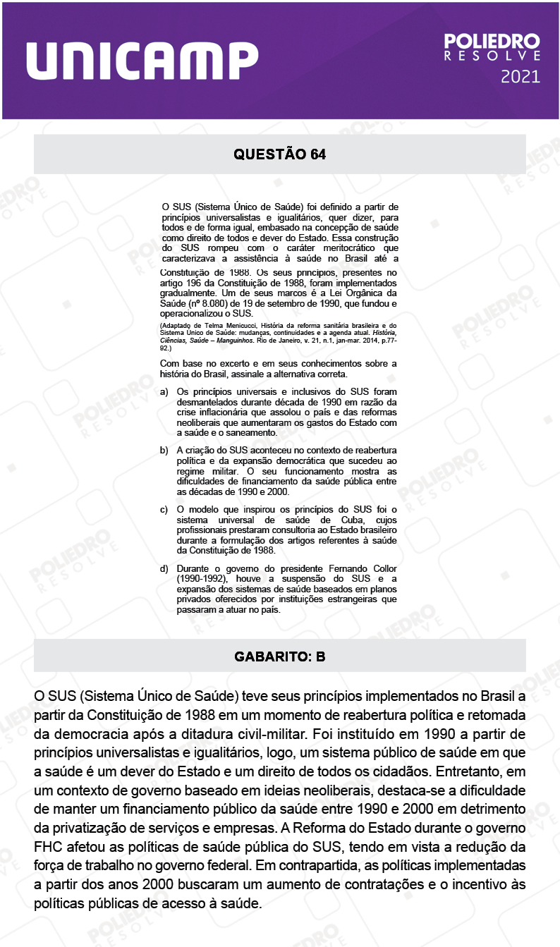 Questão 64 - 1ª Fase - 2º Dia - Q e Z - UNICAMP 2021