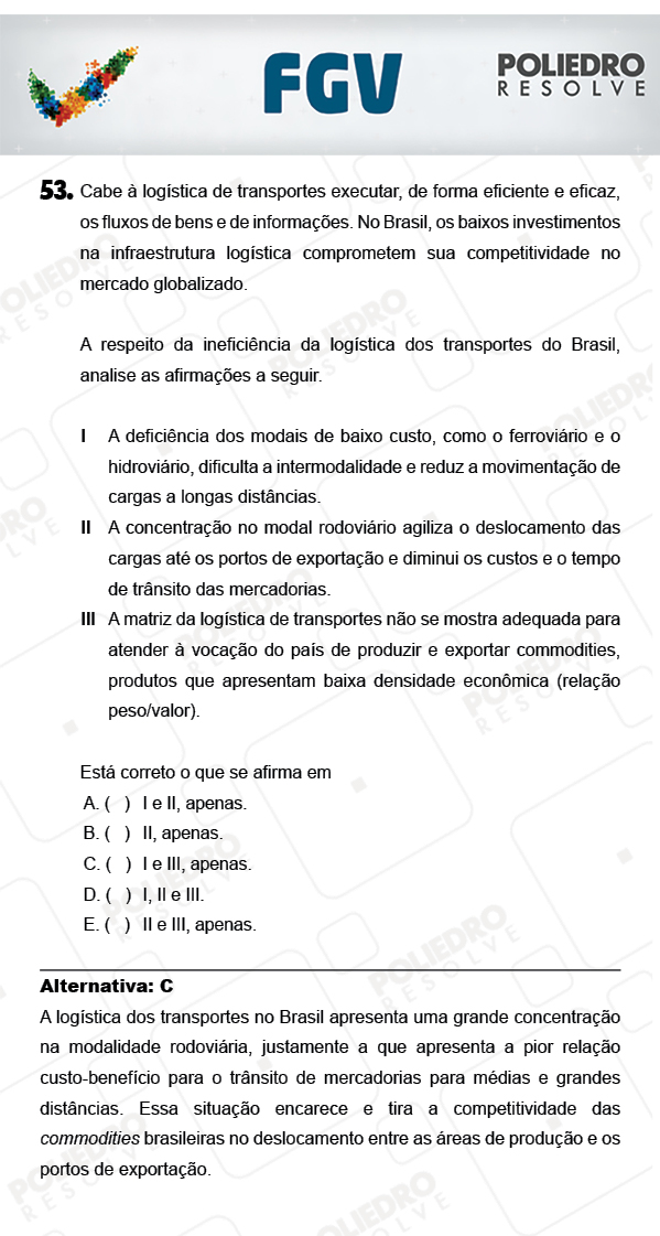 Questão 53 - Objetivas - FGV 2018