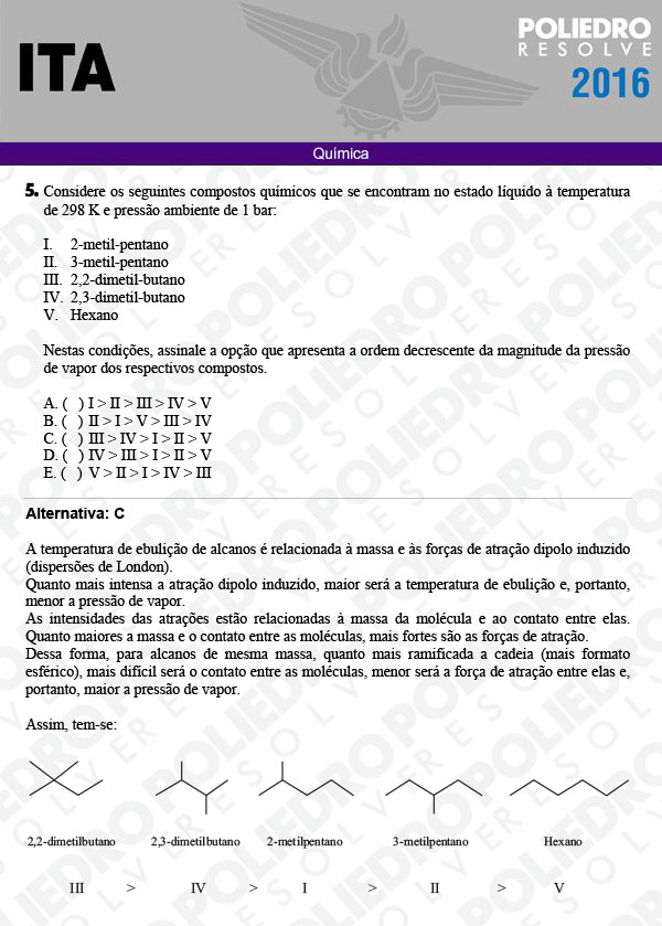 Questão 5 - Química - ITA 2016