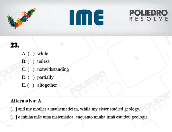 Questão 23 - Português / Inglês - IME 2018