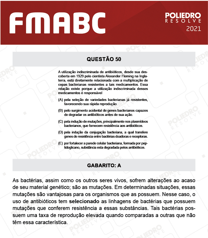 Questão 50 - Fase única - FMABC 2021