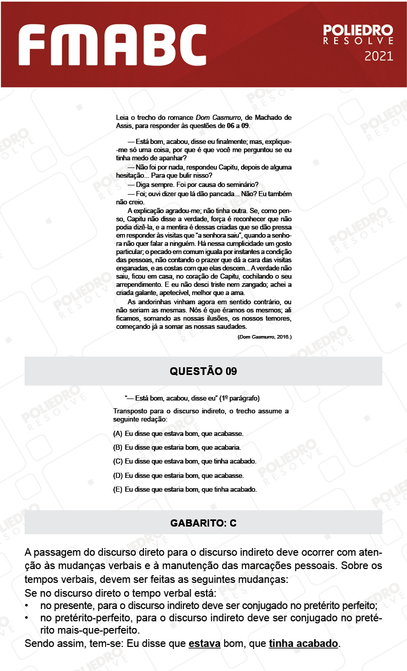 Questão 9 - Fase única - FMABC 2021