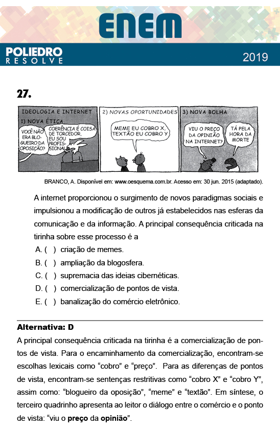 Questão 27 - 1º Dia - Prova BRANCA - ENEM 2018