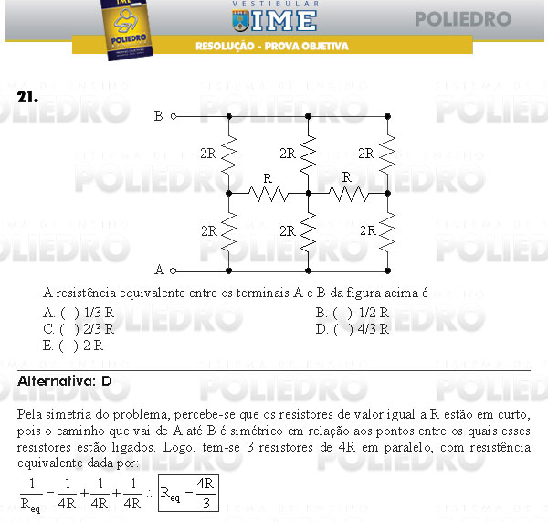 Questão 21 - Objetiva - IME 2009