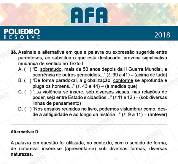 Questão 36 - Prova Modelo B - AFA 2019