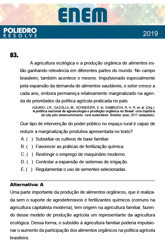 Questão 83 - 1º Dia - Prova BRANCA - ENEM 2018