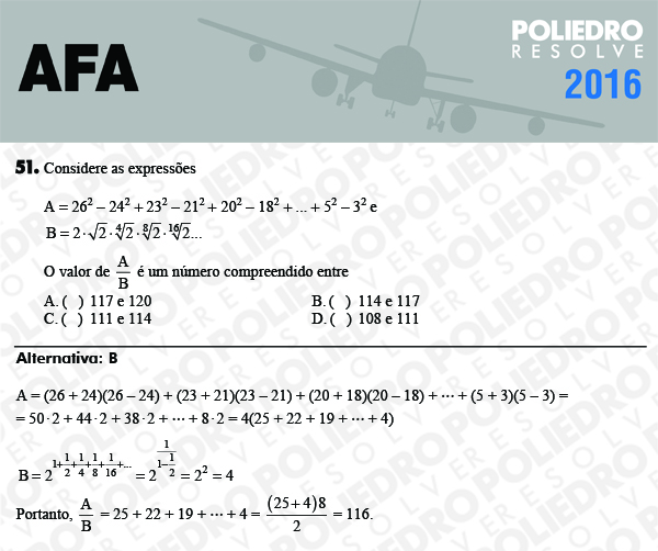 Questão 51 - Prova Modelo C - AFA 2016