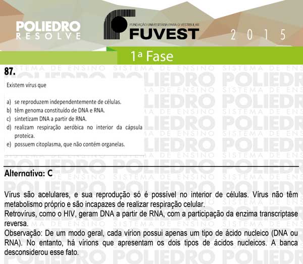 Questão 87 - 1ª Fase - FUVEST 2015