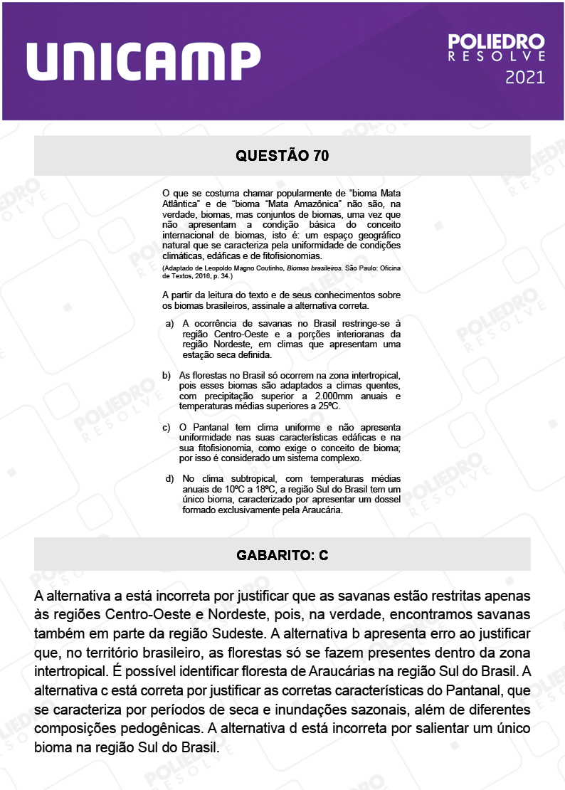 Questão 70 - 1ª Fase - 2º Dia - Q e Z - UNICAMP 2021