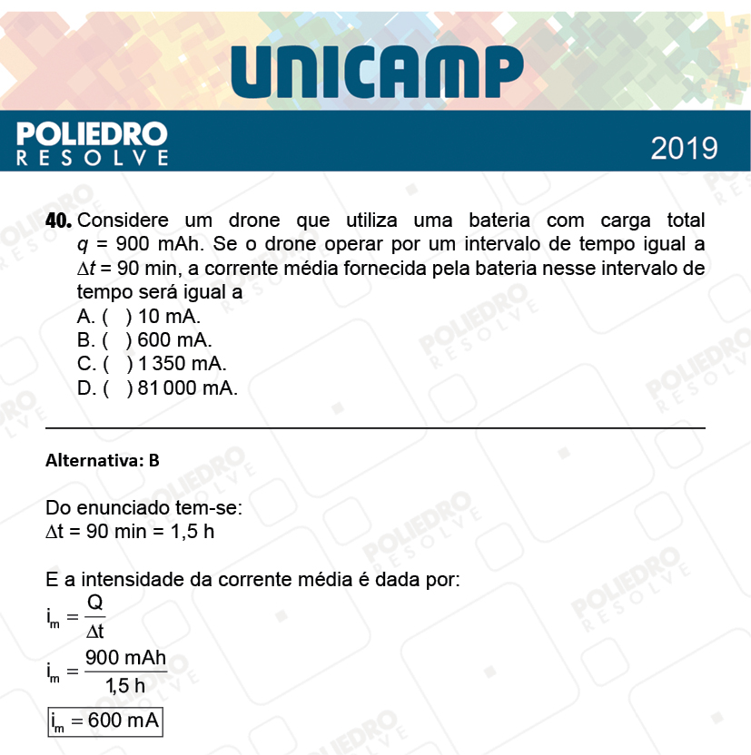 Questão 40 - 1ª Fase - PROVA Q e X - UNICAMP 2019