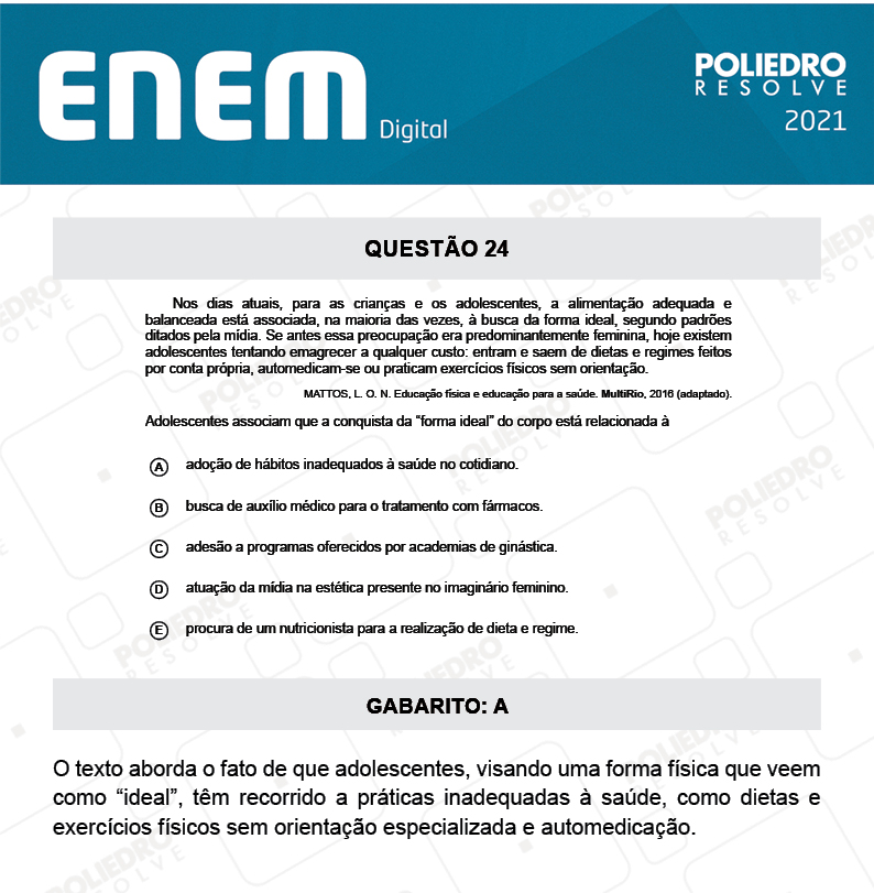 Questão 24 - 1º Dia - Prova Amarela - Inglês - ENEM DIGITAL 2020