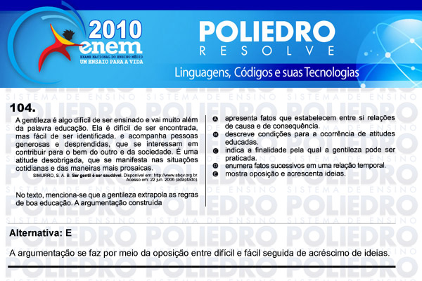 Questão 104 - Domingo (Prova rosa) - ENEM 2010