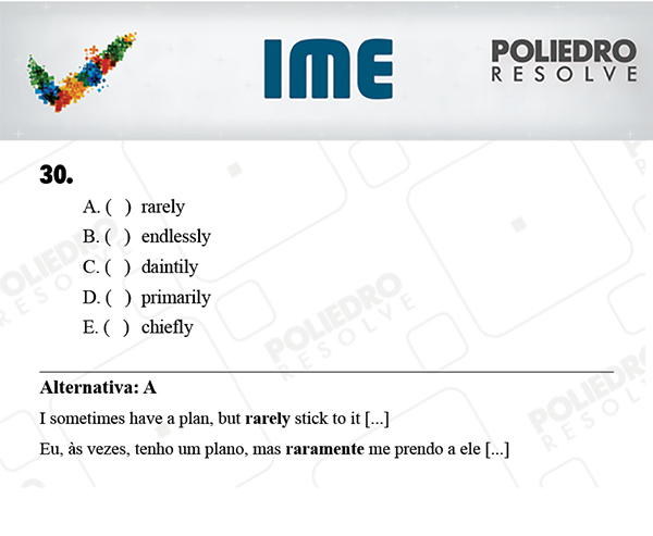 Questão 30 - Português / Inglês - IME 2018