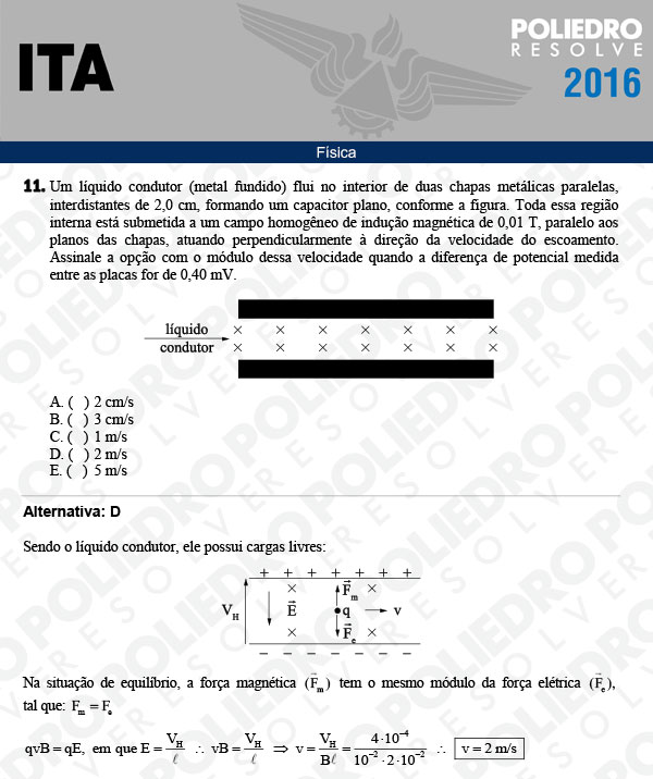 Questão 11 - Física - ITA 2016