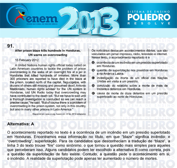 Questão 91 - Domingo (Prova Cinza) - ENEM 2013