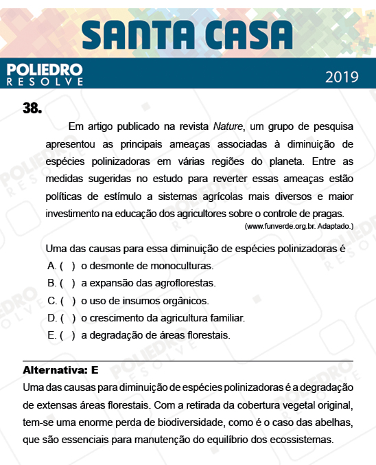 Questão 38 - 2º Dia - Objetivas - SANTA CASA 2019