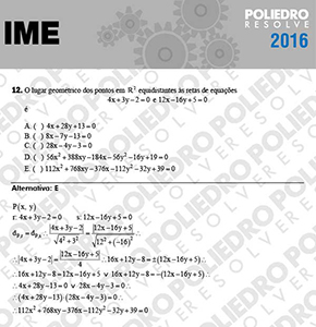 Questão 12 - Objetiva - 1ª Fase - IME 2016