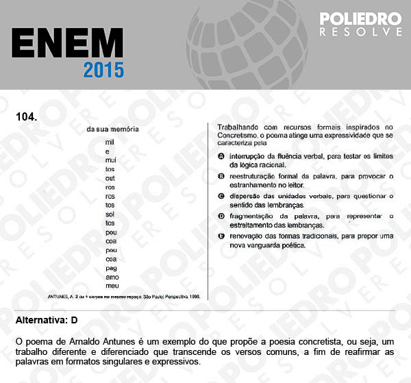 Questão 104 - Domingo (Prova Azul) - ENEM 2015